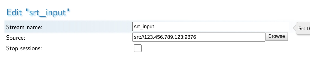Interface example of using SRT in caller mode setting the mode implicitly